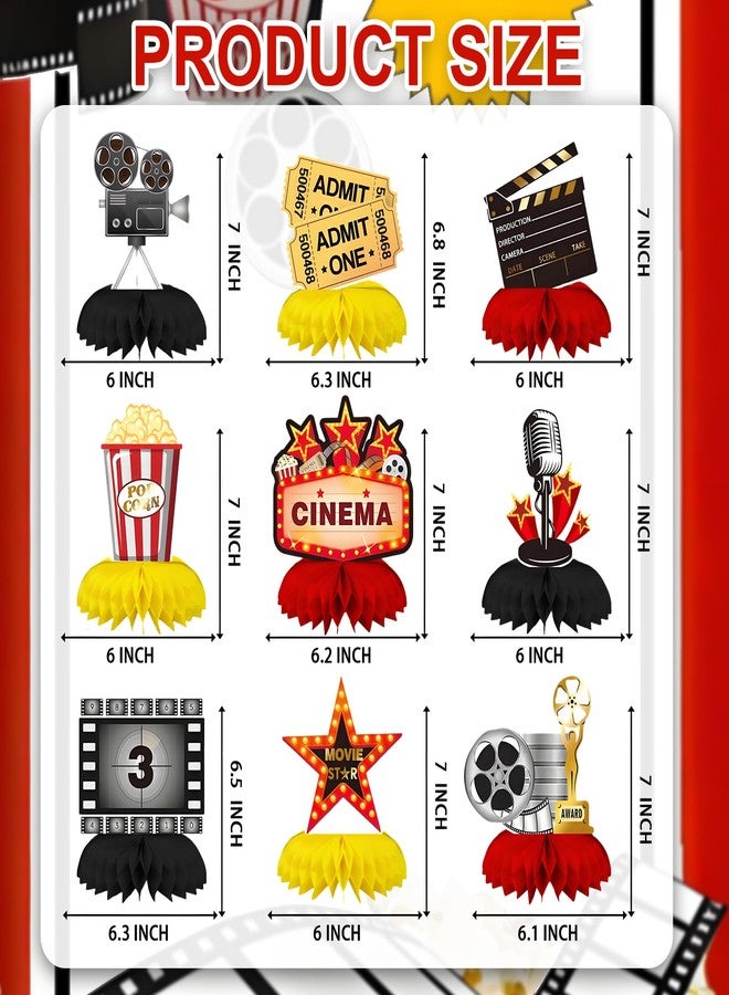 Oiuyamn 9Pcs Movie Night Party Honeycomb Centerpieces Decorations, 3D Movie Theme Birthday Table Topper, Hollywood Party Decor - Image 2